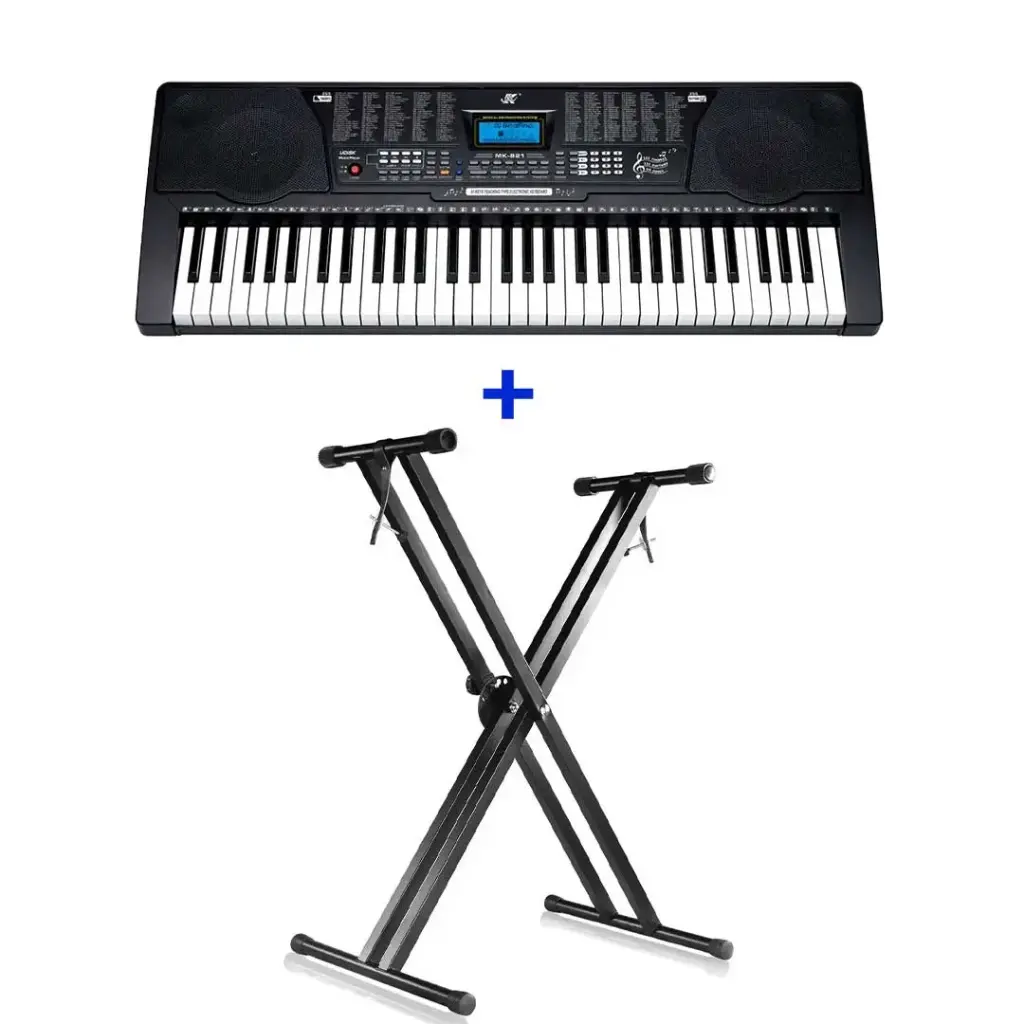 MK-821 Professional 61-Key Electronic Keyboard Bundle with Adjustable Stand